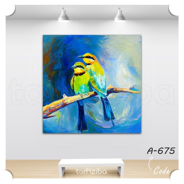 تابلو نقاشی پرندگان عاشق (A-675) - خرید تابلو شاسی