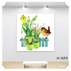 تابلو عکس نقاشی پرندگان و گلها (A-989) - خرید تابلو شاسی