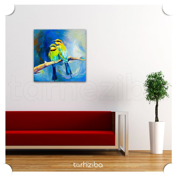 تابلو نقاشی پرندگان عاشق (A-675) - خرید تابلو شاسی
