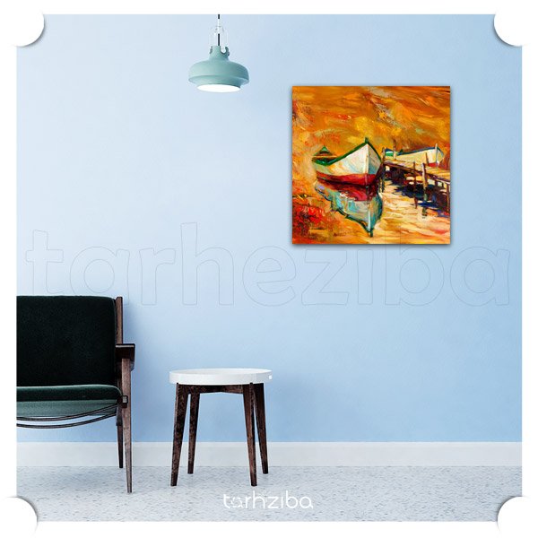 تابلو نقاشی قایق و دریاچه (A-697) - خرید تابلو شاسی