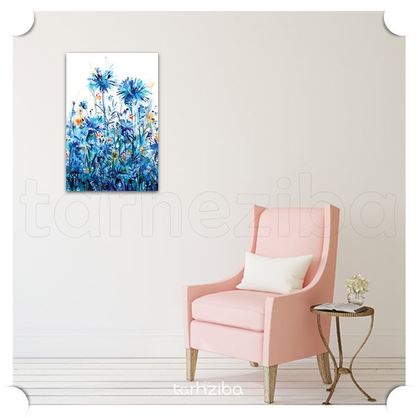 تابلو عکس باغ گلهای آبی