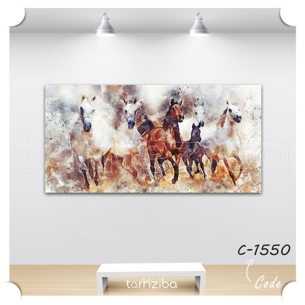 تابلو نقاشی هجوم اسب ها (C-1550) - خرید تابلو شاسی