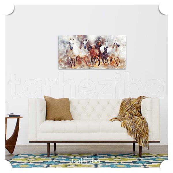 تابلو نقاشی هجوم اسب ها (C-1550) - خرید تابلو شاسی